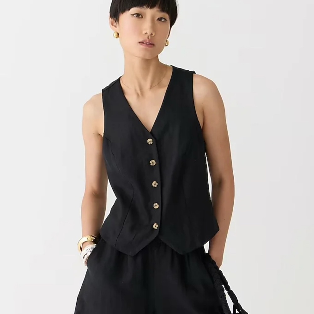 J. Crew Slim Fit linen vest in Black 10